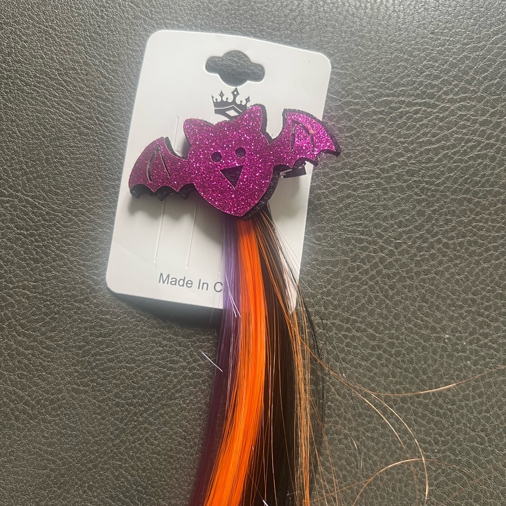 Halloween Bat Hair Clip with Orange and Purple Streaks - Picture 2 of 4